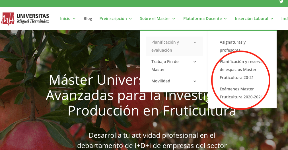 Novedad: Planificación y calendario de exámenes del Máster Técnicas Avanzadas para la Investigación y Producción en Fruticultura